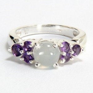 Sterling Silver White Moonstone and Amethyst Ring
